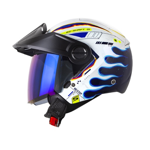 CASCO ABIERTO SHAFT 212 JET-XX CAMALEON BLANCO AZUL BRILLO