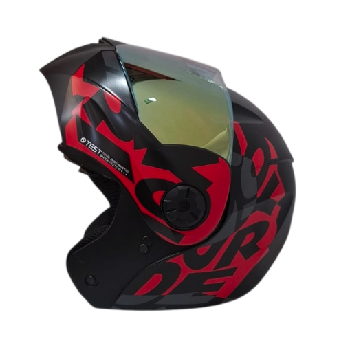 CASCO ABATIBLE ICH 3110 DOBLE VISOR FREAK NEGRO ROJO GRIS MATE VISOR DORADO